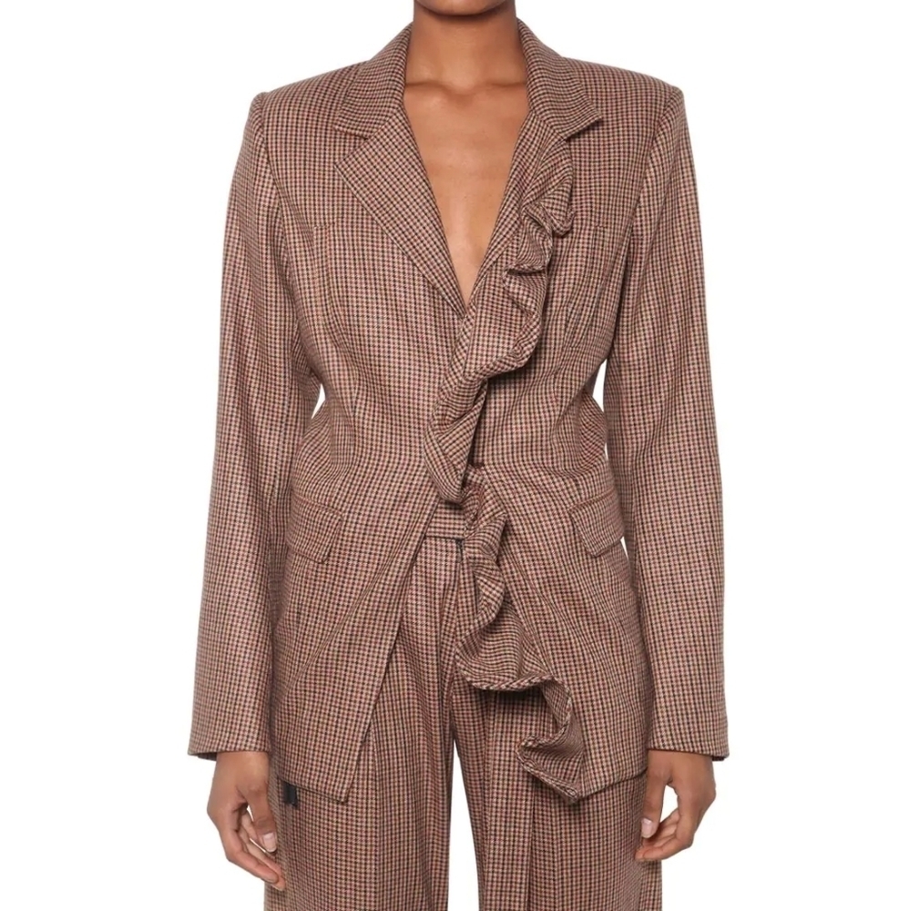 Ben‎ Taverniti Unravel Project Check Ruffle Blazer